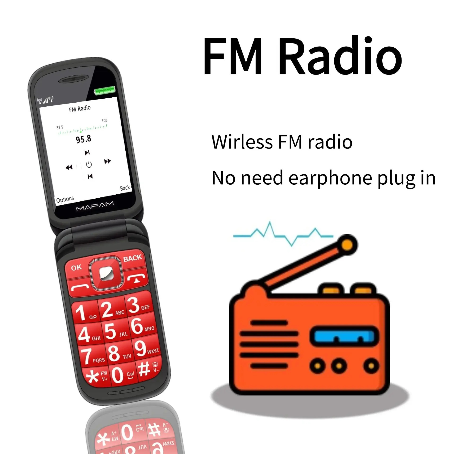 Senior Flip Big Button Dual Display Mobile Phone For Elderly Two SIM Card Large Button Speed Dial Flashlight FM Radio Push Button SOS Call cellular phones in black, red