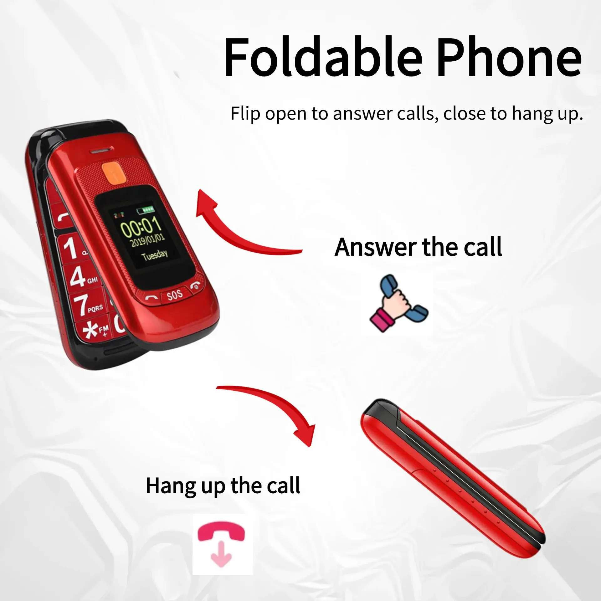 Senior Flip Big Button Dual Display Mobile Phone For Elderly Two SIM Card Large Button Speed Dial Flashlight FM Radio Push Button SOS Call cellular phones in black, red