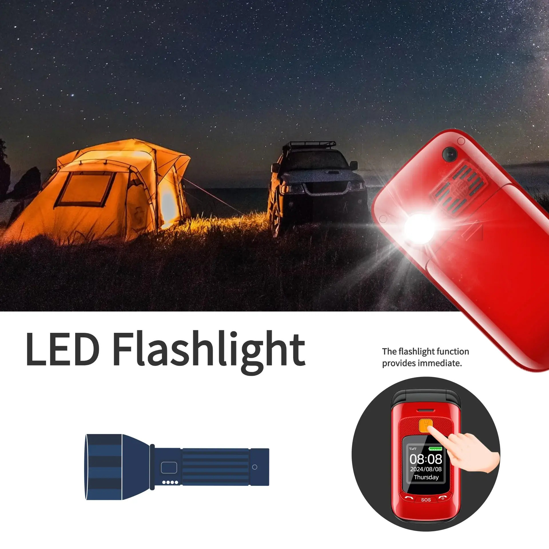 Senior Flip Big Button Dual Display Mobile Phone For Elderly Two SIM Card Large Button Speed Dial Flashlight FM Radio Push Button SOS Call cellular phones in black, red