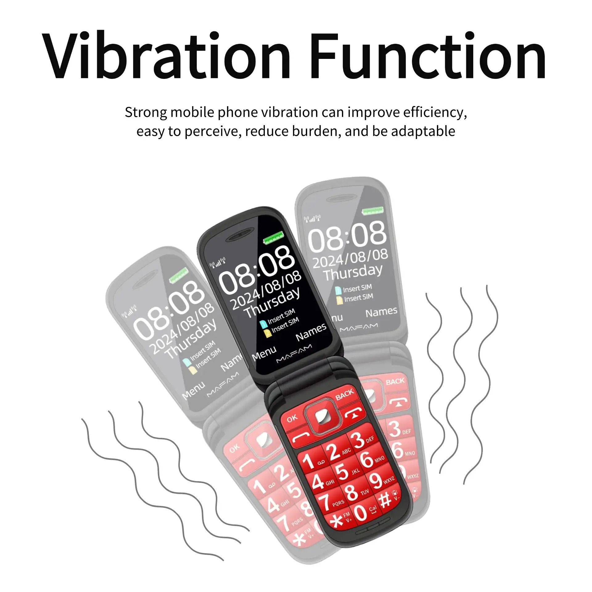 Senior Flip Big Button Dual Display Mobile Phone For Elderly Two SIM Card Large Button Speed Dial Flashlight FM Radio Push Button SOS Call cellular phones in black, red