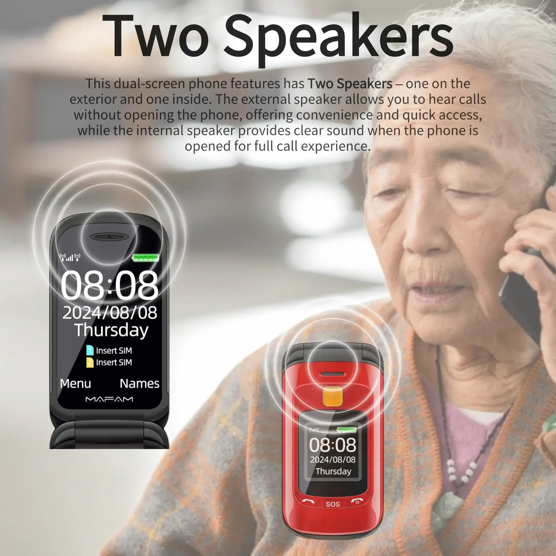 Senior Flip Big Button Dual Display Mobile Phone For Elderly Two SIM Card Large Button Speed Dial Flashlight FM Radio Push Button SOS Call cellular phones in black, red