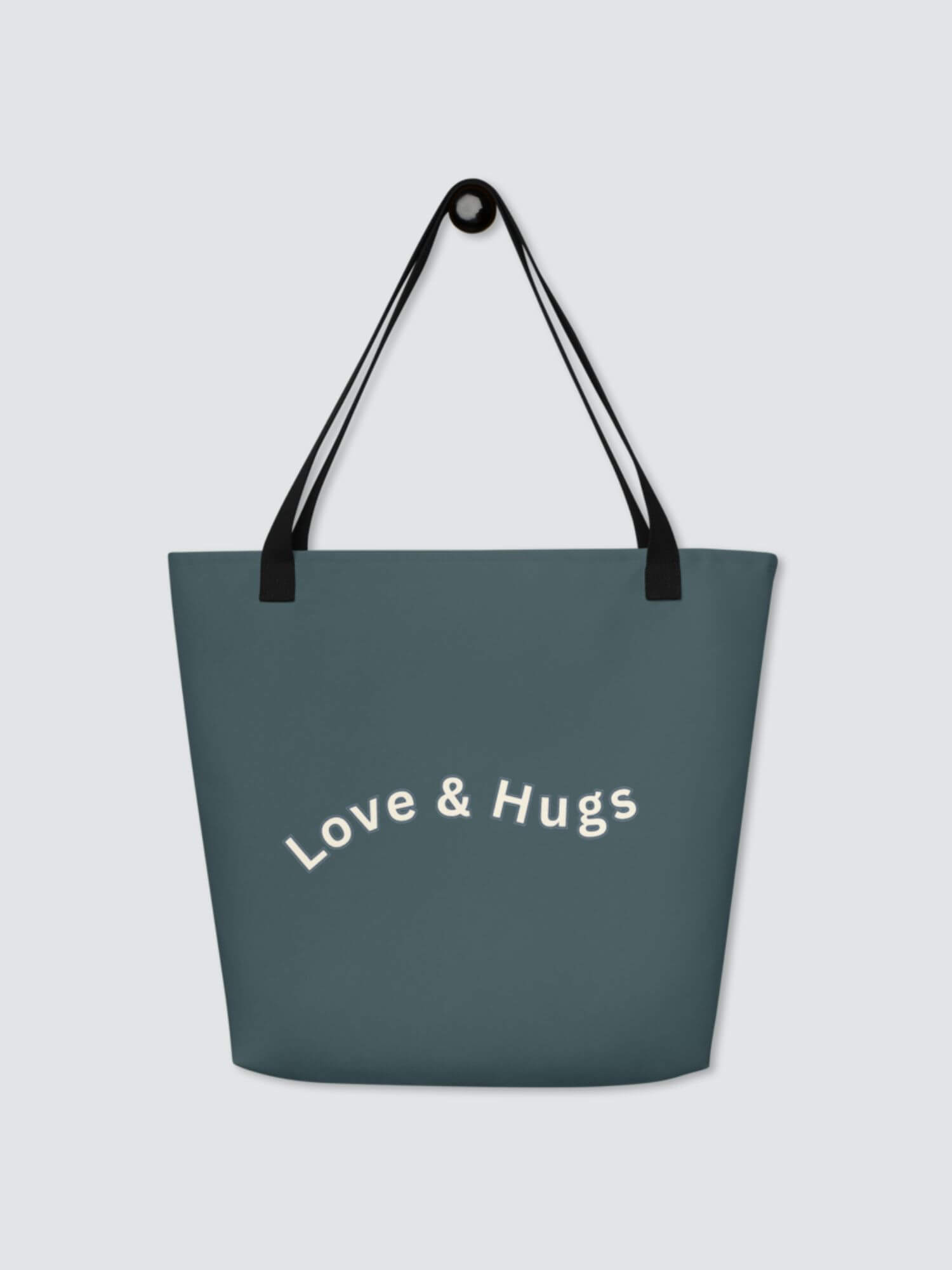 Love & Peace Wordmark Tote Bag olive       miteigi Logo Branded LOVE & HUGS letter word print product item Beach travel vacation holiday getaway everyday use Fitness Sports Activewear by miteigi products brand items luggage baggage in olive-green signature bags