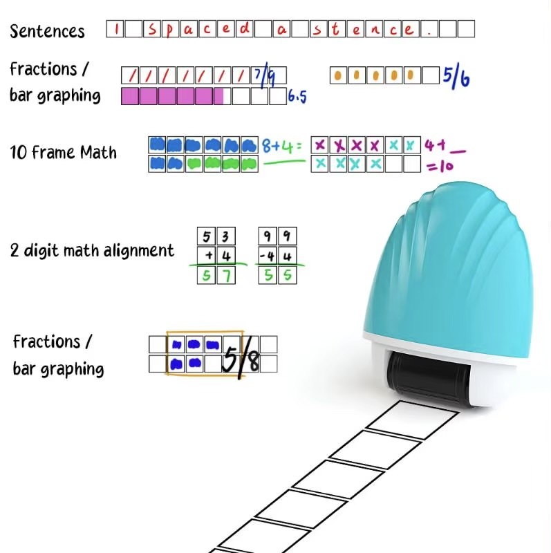 Roller Stamp Teaching Math Assistant Correction Tool Convenient Teacher's Teaching For Mathematics And English Seal Double Line Grid Rollers Seals in pink Grid format