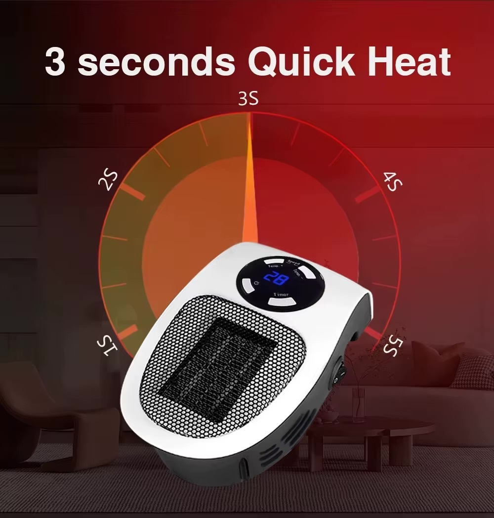 Mini Remote Room Warmer  Portable plug in wall electric room heater Multifunctional heating machine Home electrical heaters appliance in white with black accent