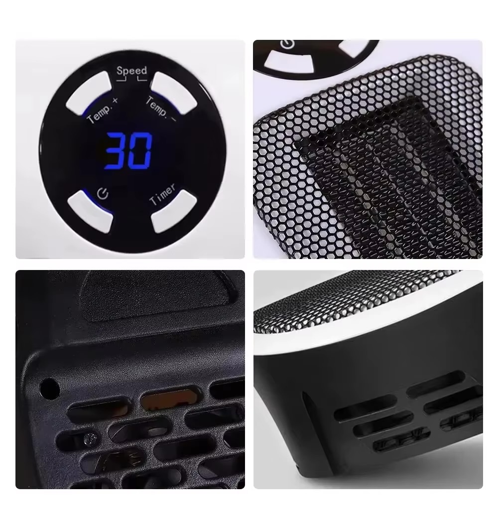 Mini Remote Room Warmer  Portable plug in wall electric room heater Multifunctional heating machine Home electrical heaters appliance in white with black accent