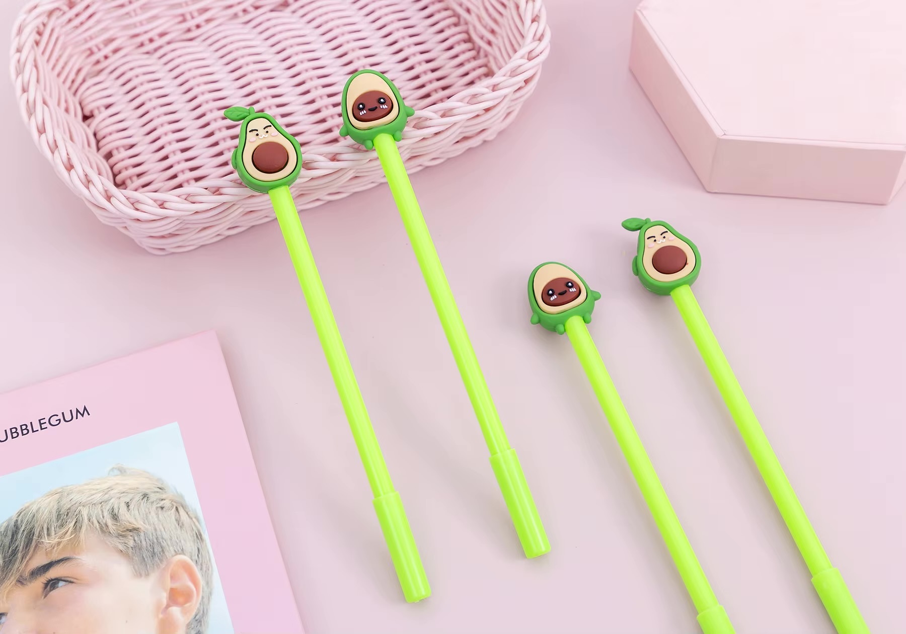 Office Home School Cute Kawaii Avocado Fruit Gel Pen Stationery Office School Supplies Kids Gifts Sweet Lovely Pretty Creative pens in green with brown