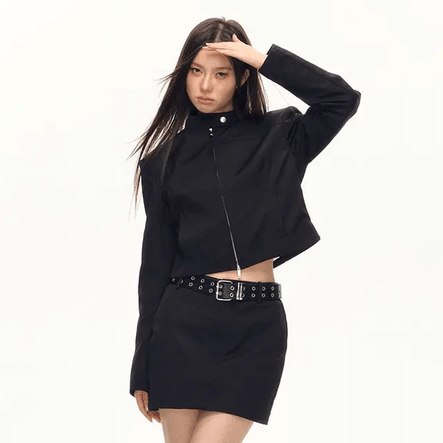 Women’s woman womens Asian Black Retro Fashion Long Sleeves Slim Fit zipper up close slant side pockets petite-, tall-, plus-, size outerwear mandarin button collar  American Style All-match Design Cool Minimalist Lady Spring Summer Fall Autumn Streetwear Jackets outwear in black