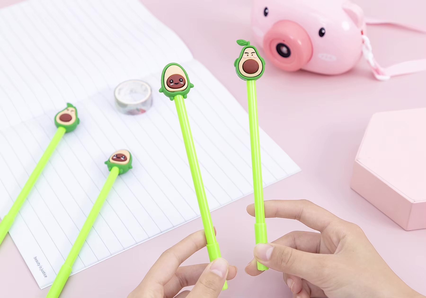 Office Home School Cute Kawaii Avocado Fruit Gel Pen Stationery Office School Supplies Kids Gifts Sweet Lovely Pretty Creative pens in green with brown