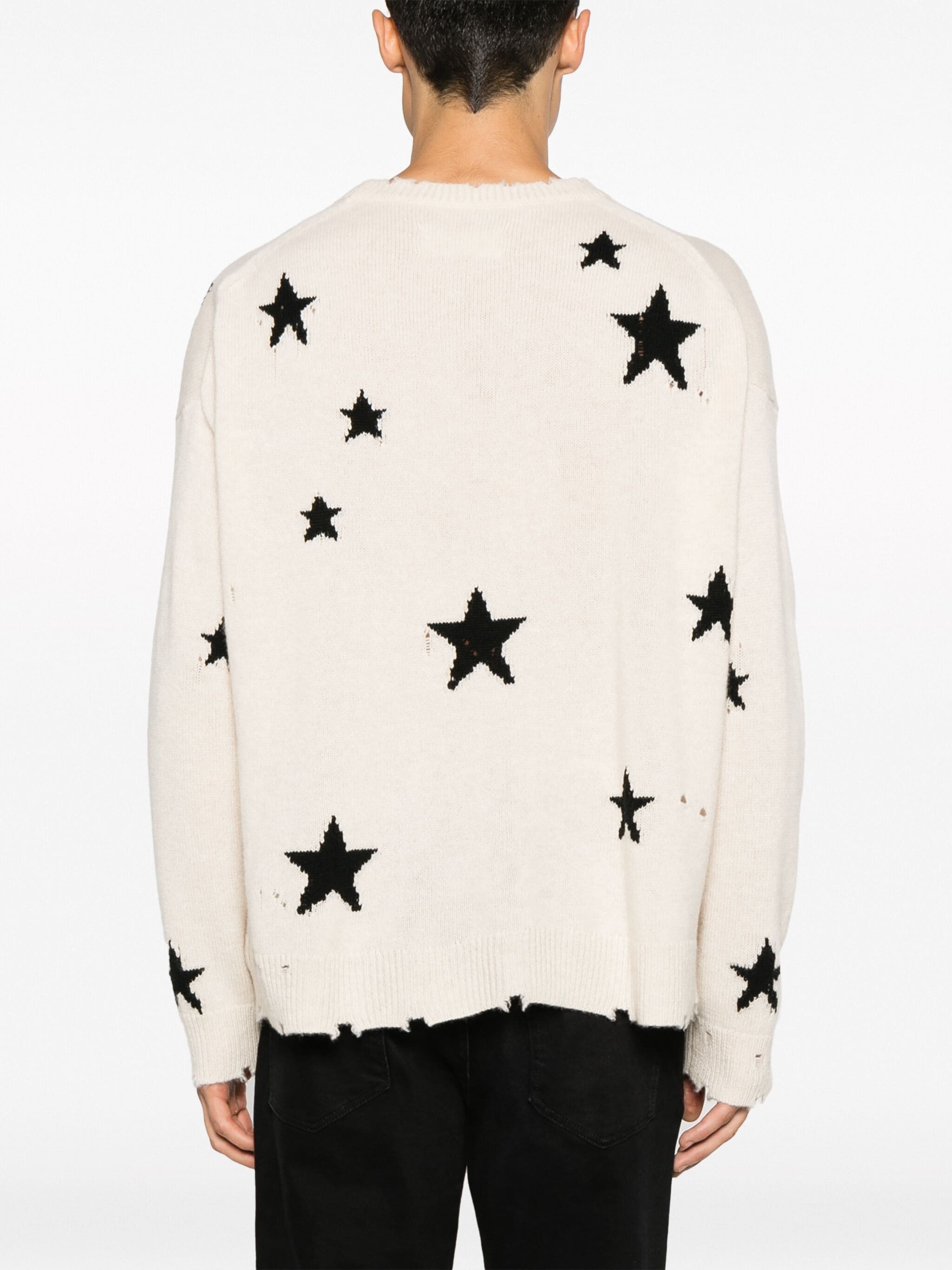 Holed Cashmere Sweater  Women's Men’s unisex anywear Top Star Pattern Holes 100%-Cashmere Loose Sweaters for Man Woman Fall Autumn Winter Spring womens mens Fashion season  in white with black stars