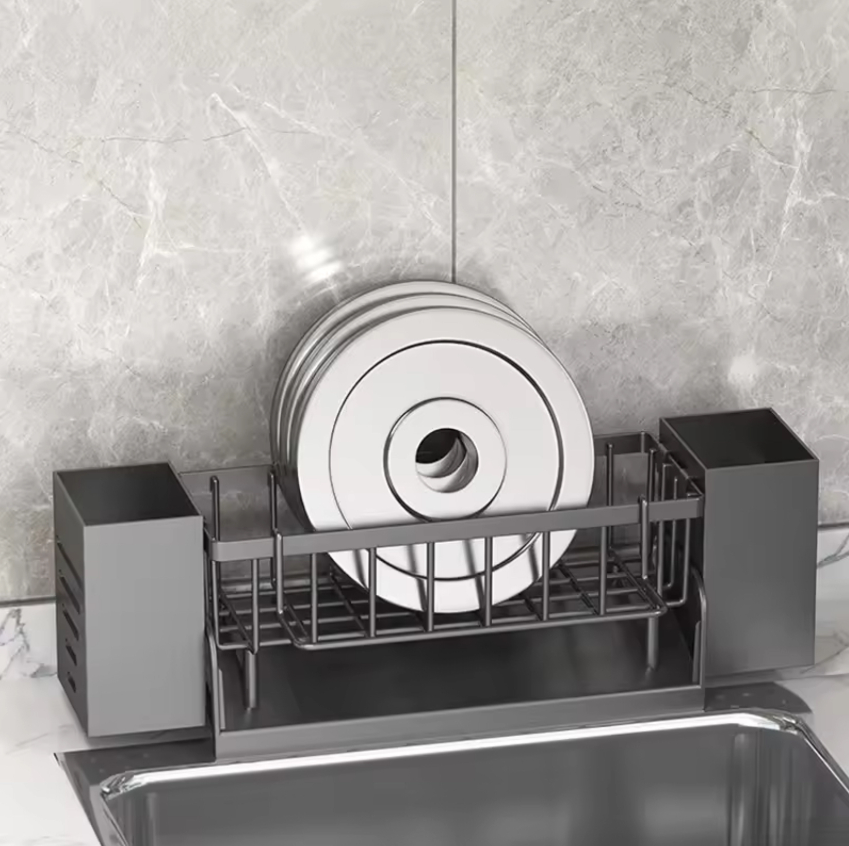 Kitchen Sink Drain Rack Organizer     ABS Plastic self-draining shelf soap sponge holders dish-clothes towels racks filter baskets in Black Gray grey