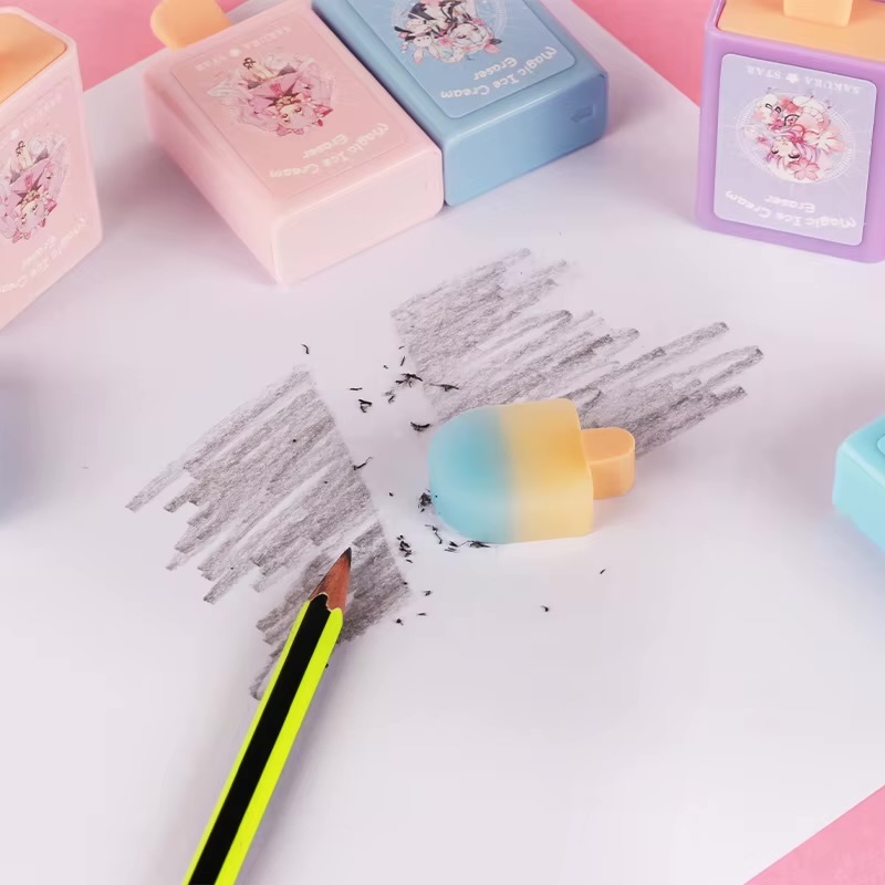 Office school Cartoon cute kawaii magic ice cream rubber eraser, Novelty stationery in pink