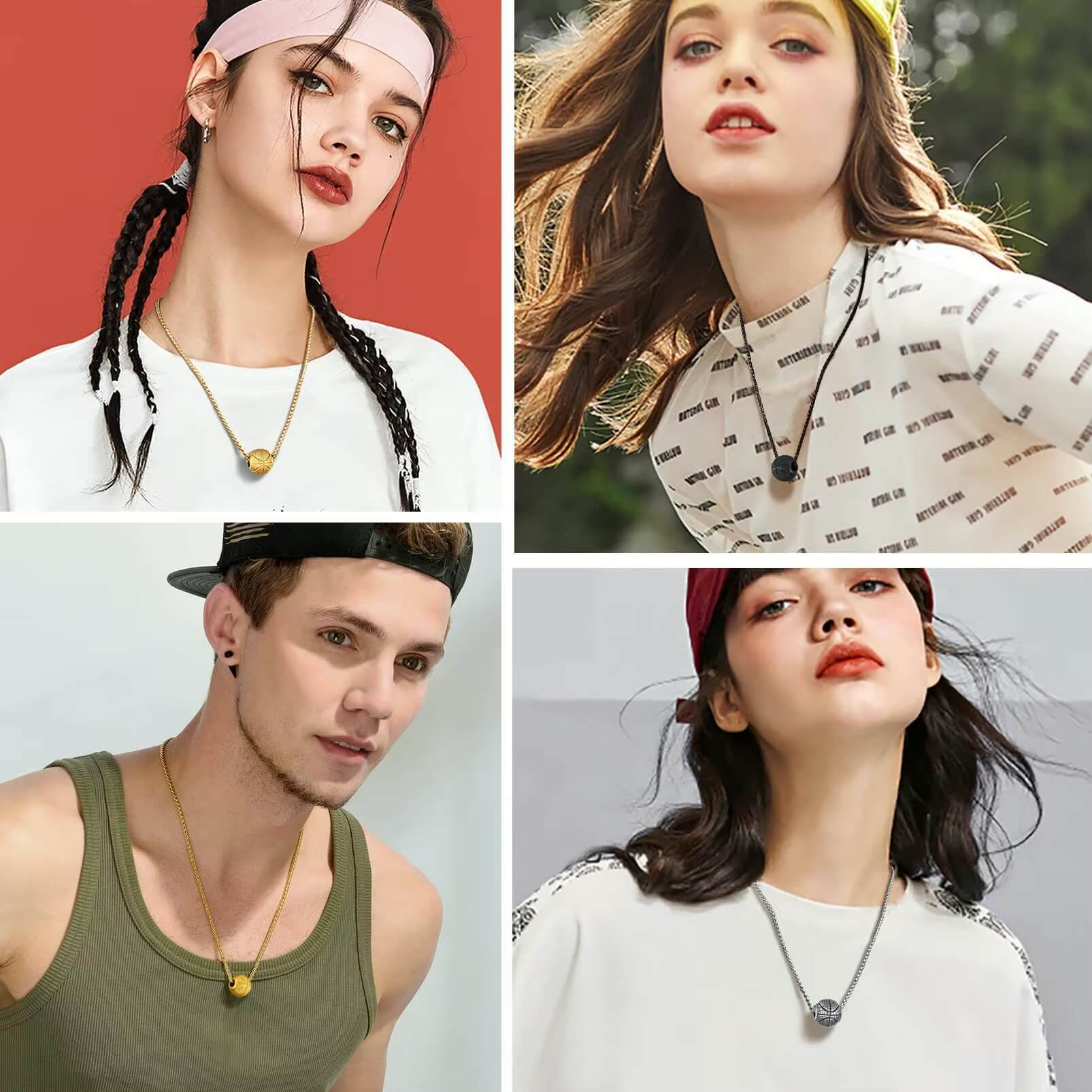 European and American Trend Spherical Baseball Pendant Necklace Personalized School Season Gift in silver, golden, black color