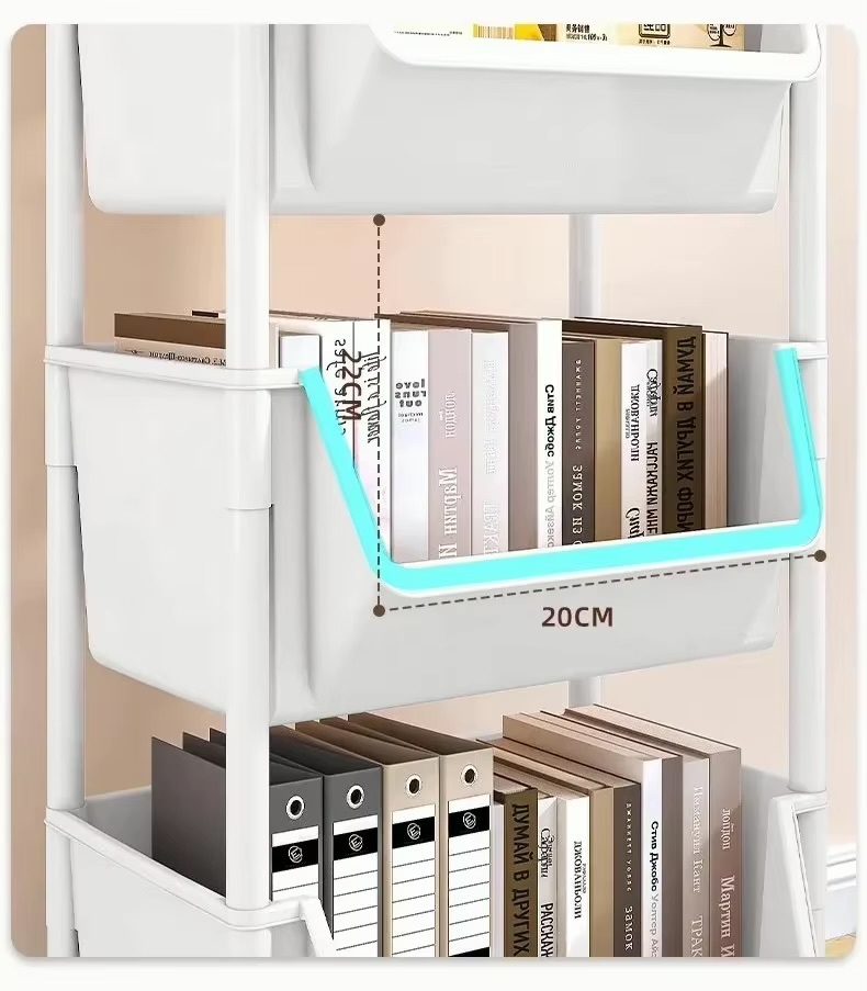 Slit Storage Trolley    Kitchen bookshelf storage cabinet baskets with wheels Bathroom living-, study-, room home organizer racks Narrow corner trollies units decor in white 2 ~ 5 Tier