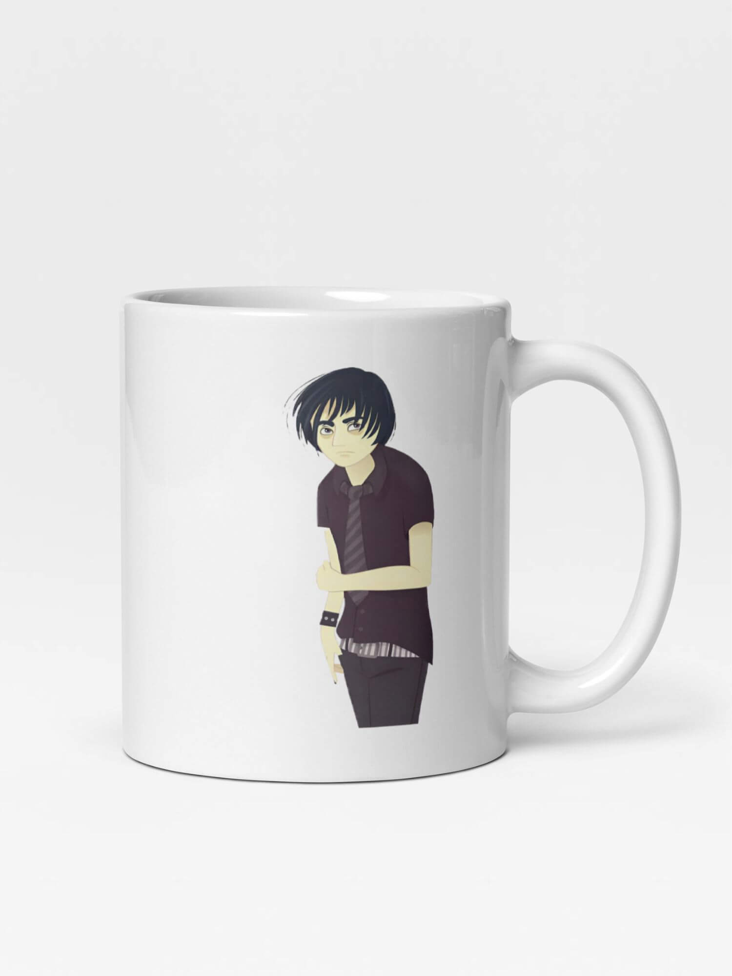 Glossy Emo Kids Mug    Japan Cartoon women’s  men’s childrens character drinks cup coffee, tea, juice, milk drinking cups miteigi branded product item tumblers ceramics in white with brown ink multicolor pattern Ceramic Anime Gifts womens mens girls boys gen z generation A woman man boy girl children’s Japanese manga souvenirs mugs