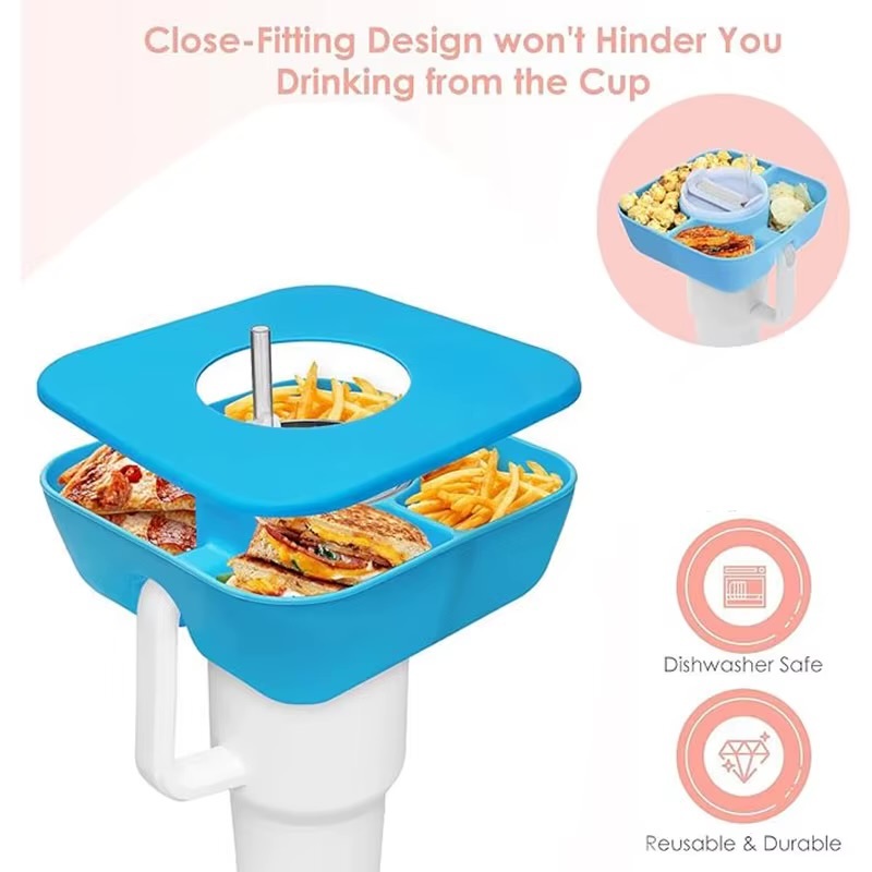 Snack Tray   1pc Cup platter snack bowl accessory with lid Reusable tailgate snacks trays Outdoor garden celebration birthday event party supplies appetizers accessories platters trays in blue with lids covers 1-Piece tumblers mugs