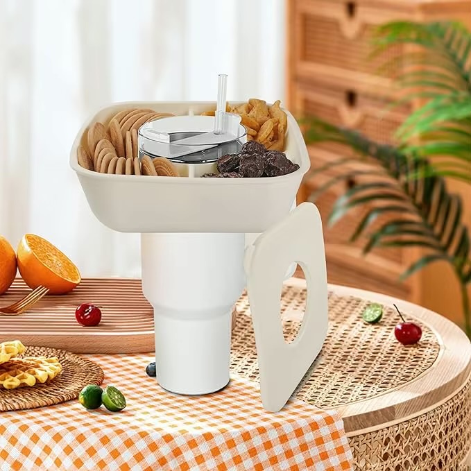 Snack Tray   1pc Cup platter snack bowl accessory with lid Reusable tailgate snacks trays Outdoor garden celebration birthday event party supplies appetizers accessories platters trays in cream-white with lids covers 1-Piece tumblers mugs