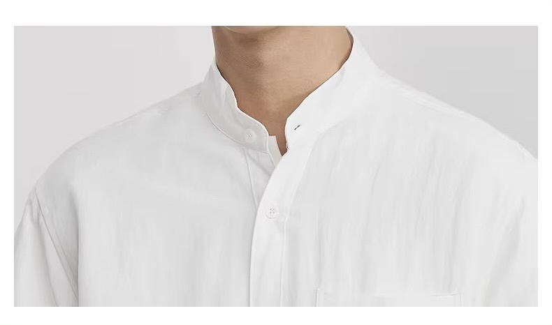 Men&rsquo;s man mens petite-, tall-, plus-, size Linen Chinese Style Stand Collar Casual Shirt Spring Summer Slightly Loose Solid Color Minimalist All-match Long Sleeves Shirt Top Shirts in white