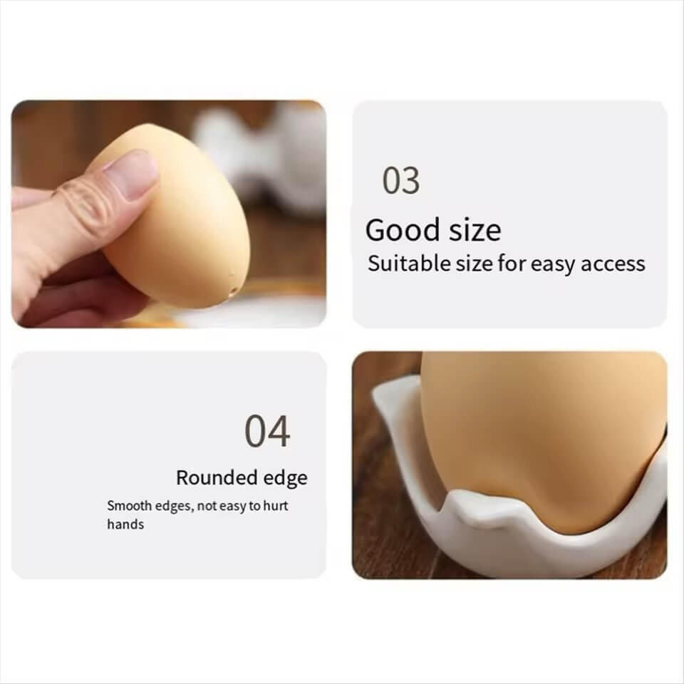 Ceramic Salt and Pepper Shaker Set, Mini Brown Egg Shaped Cellar Shakers with Carton Design Holding Stand Dining kitchen serverware condiments Cellars sets