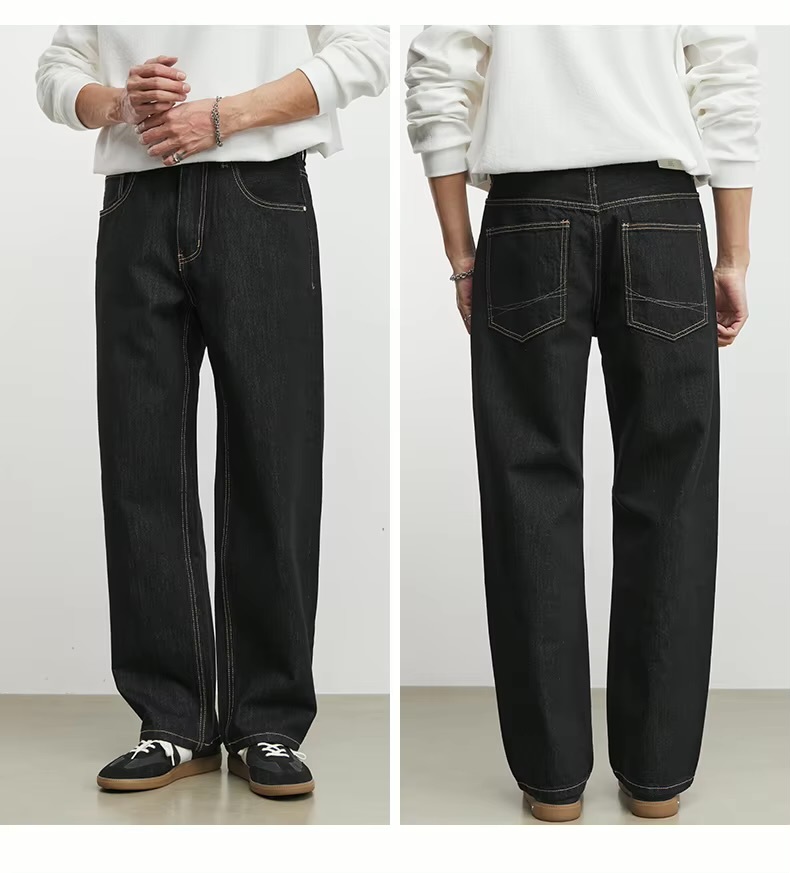 Men&rsquo;s man mens petite-, tall-, plus-, size Loose Straight Washed Jeans Spring Summer Trousers Collection Topstitch Design Casual Jeans Pants in black