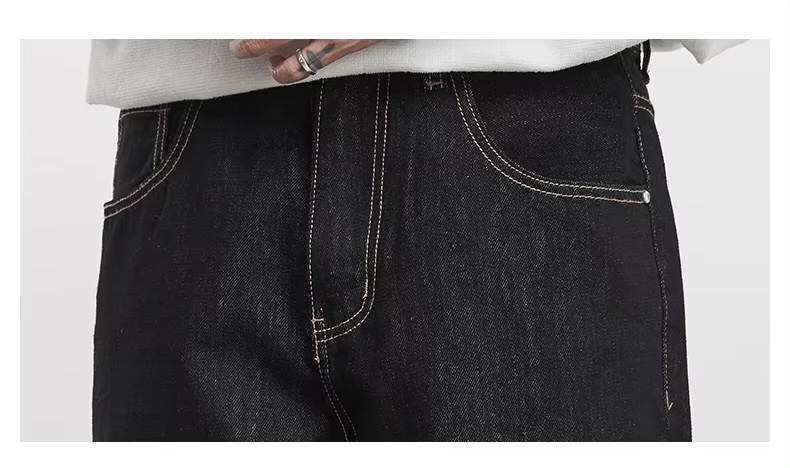 Men&rsquo;s man mens petite-, tall-, plus-, size Loose Straight Washed Jeans Spring Summer Trousers Collection Topstitch Design Casual Jeans Pants in black