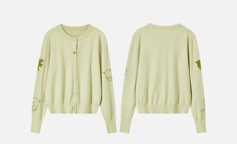 Jacquard Knitted Cardigan     Women’s spliced round O-neck long sleeves animal bird graphic single breasted button-up knitted cropped crewneck Cardigans for woman in light green Spring womens petite-, plus-, size crew neck Sweaters fashion #W51H58806