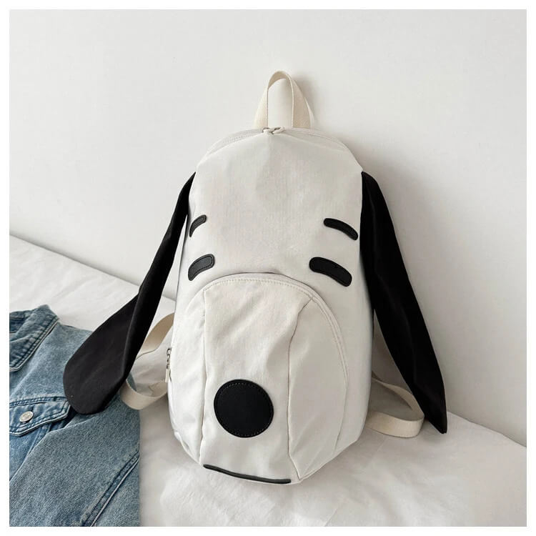 Cute Little Snoopy Dog Canvas Bapa Portable Travel Bag Korean Sle Student Bookbag Versatile Travel Bags backpacks in white with black accent