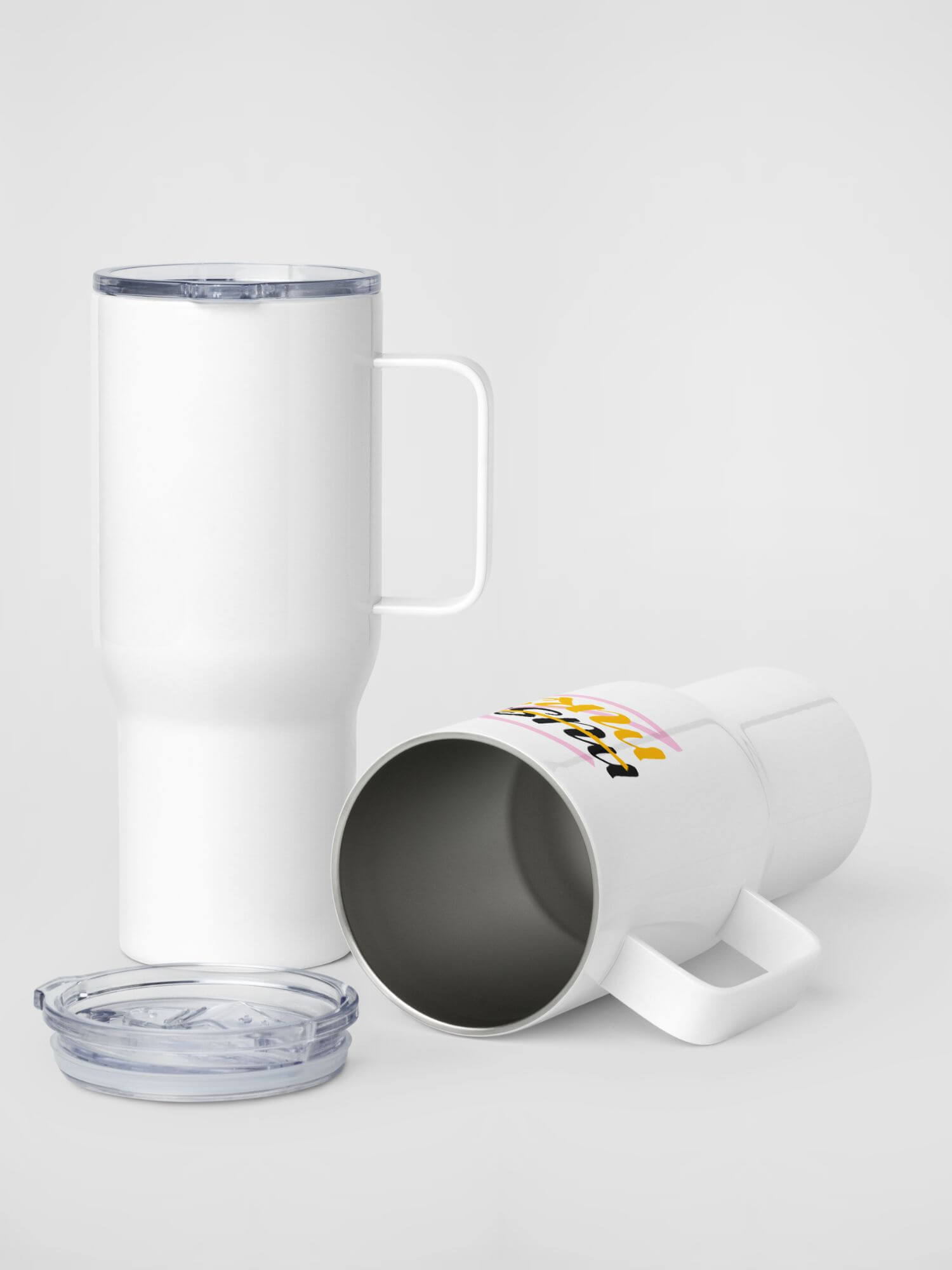Engagement Travel Mug    with handle and lid Stainless steel Outdoors Fitness Sports Activewear Marriage Wedding gifts Mugs Gifting party celebration Drinks containers in white with multi color MISS 2 (to) MRS letter design and gold diamond ring