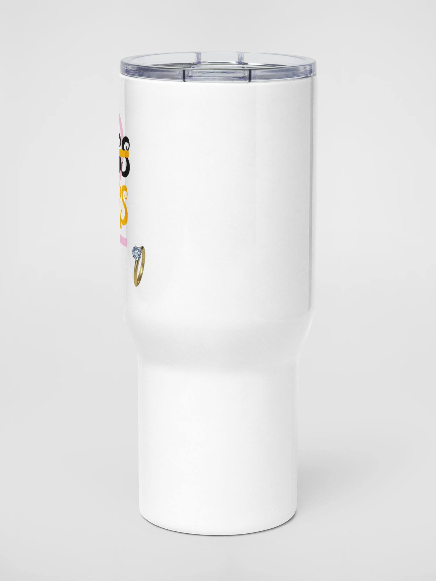 Engagement Travel Mug    with handle and lid Stainless steel Outdoors Fitness Sports Activewear Marriage Wedding gifts Mugs Gifting party celebration Drinks containers in white with multi color MISS 2 (to) MRS letter design and gold diamond ring