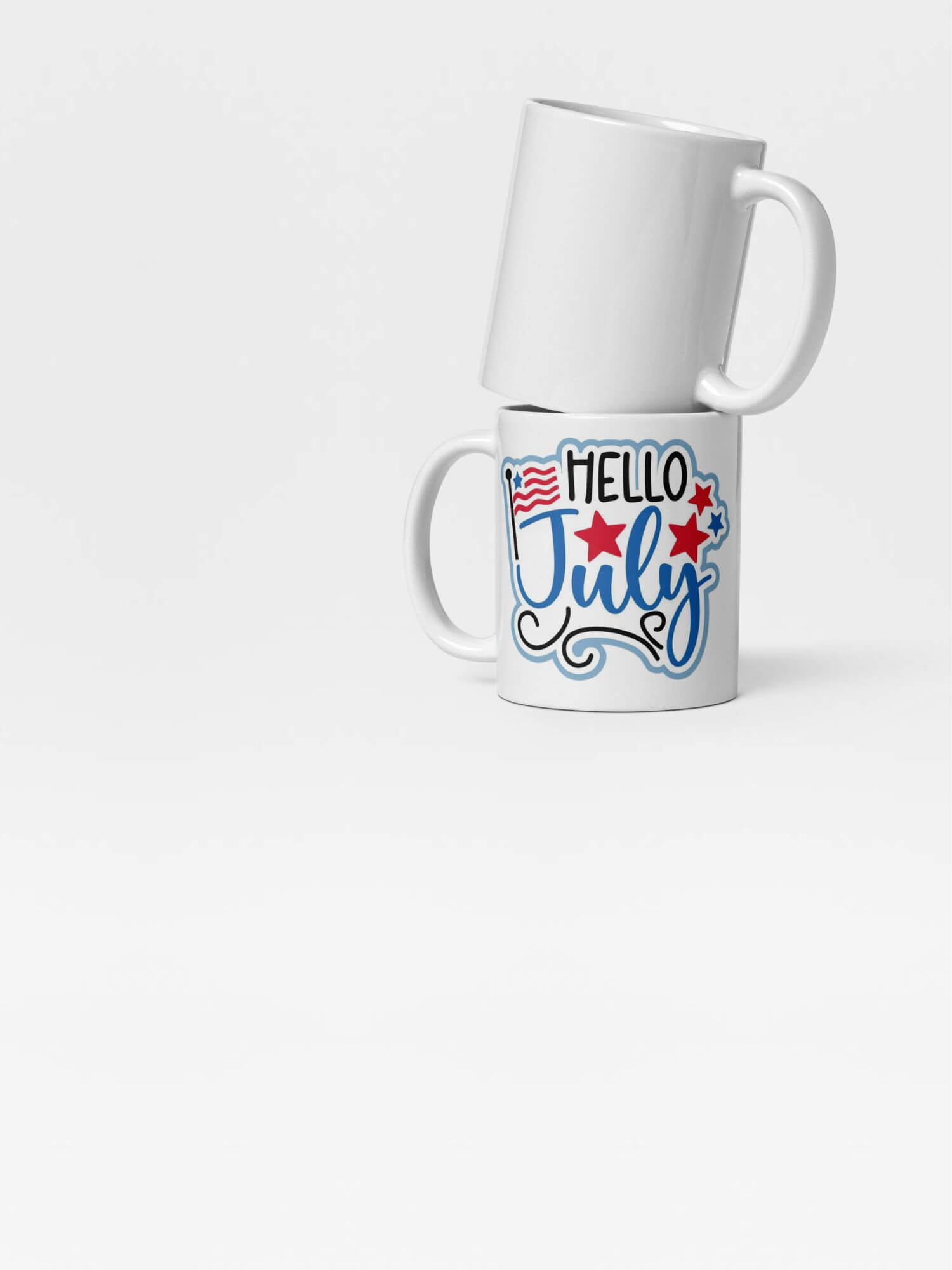 Glossy Hello July USA Mug   Everyday use American months of the year in white with blue and red design United States Of America anime mugs