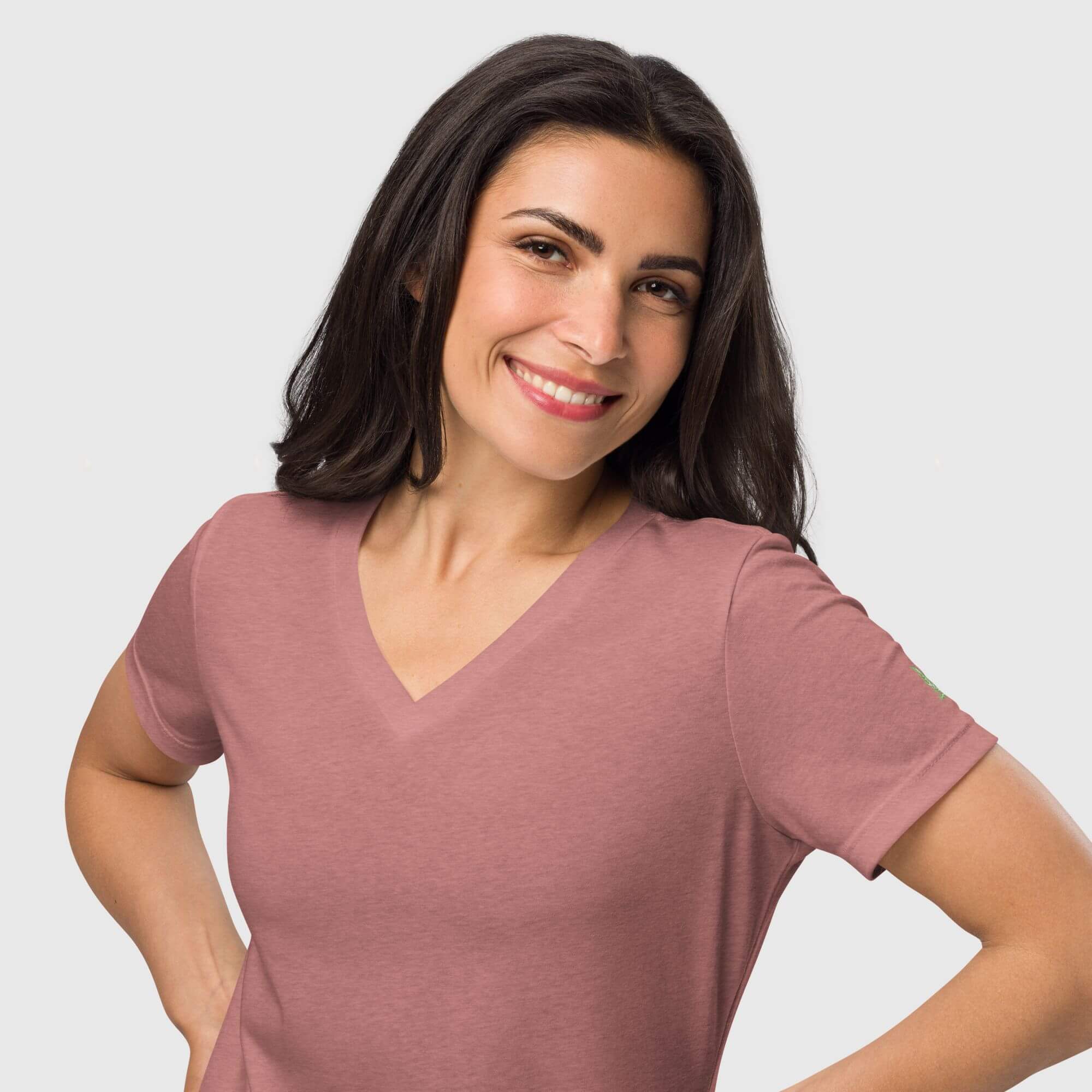 Relaxed V-Neck T-Shirt  Women’s petite-, tall-, plus-,  size short sleeves casual Top Woman loose oversize relaxed solid heather mauve basic T-Shirts Tee Women’s Tops