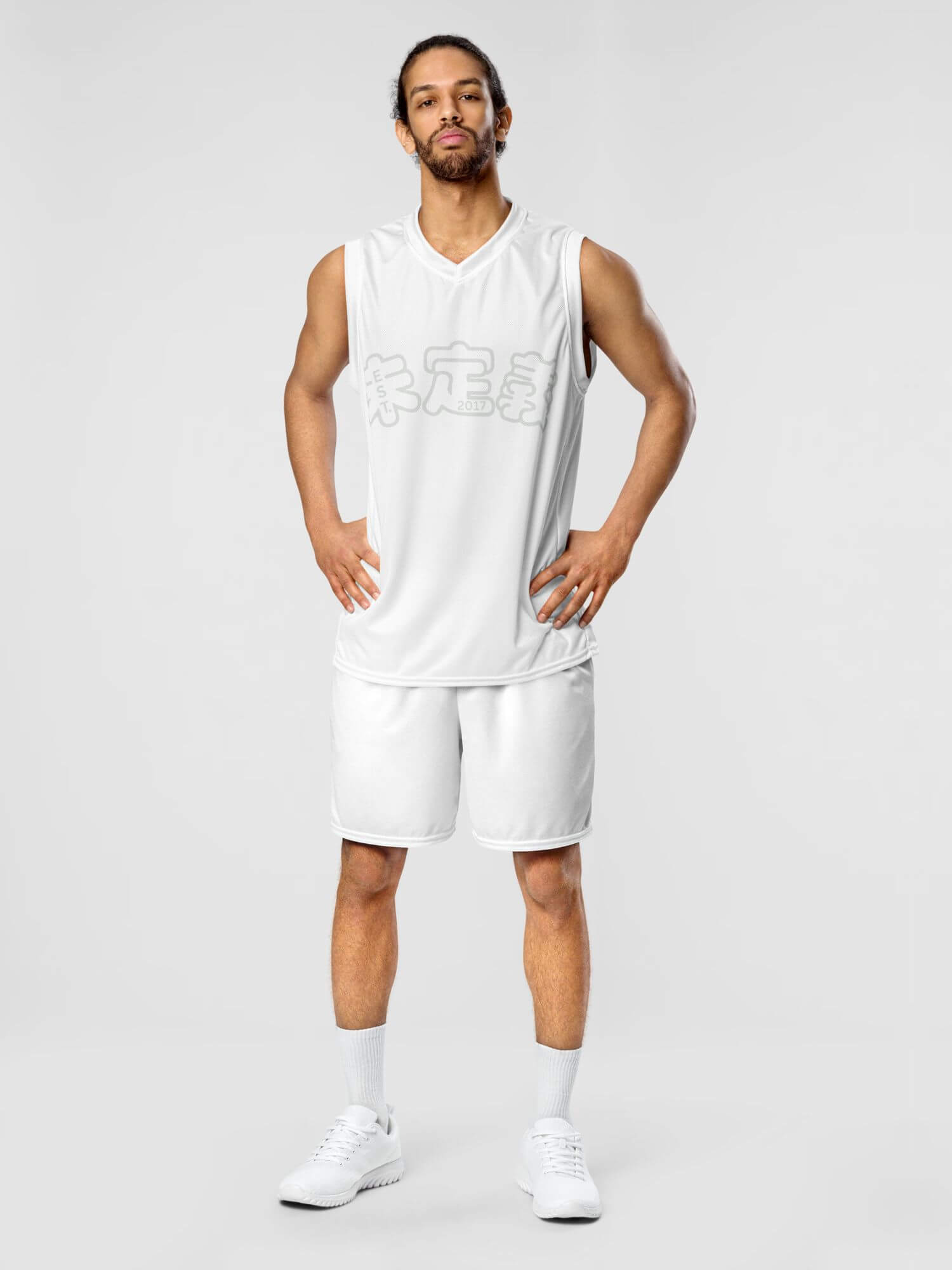 Recycled Basketball Jersey miteigi Arch EST. 2017 Logo    v-neck Unisex Anywear Men’s Women’s sleeveless crewneck tops round o-neck T-shirts for tall plus size man woman miteigi logo-branded in white with platinum red pattern MiteigiYūki fitness gym running sports mens womens crew neck tees tank top sportswear