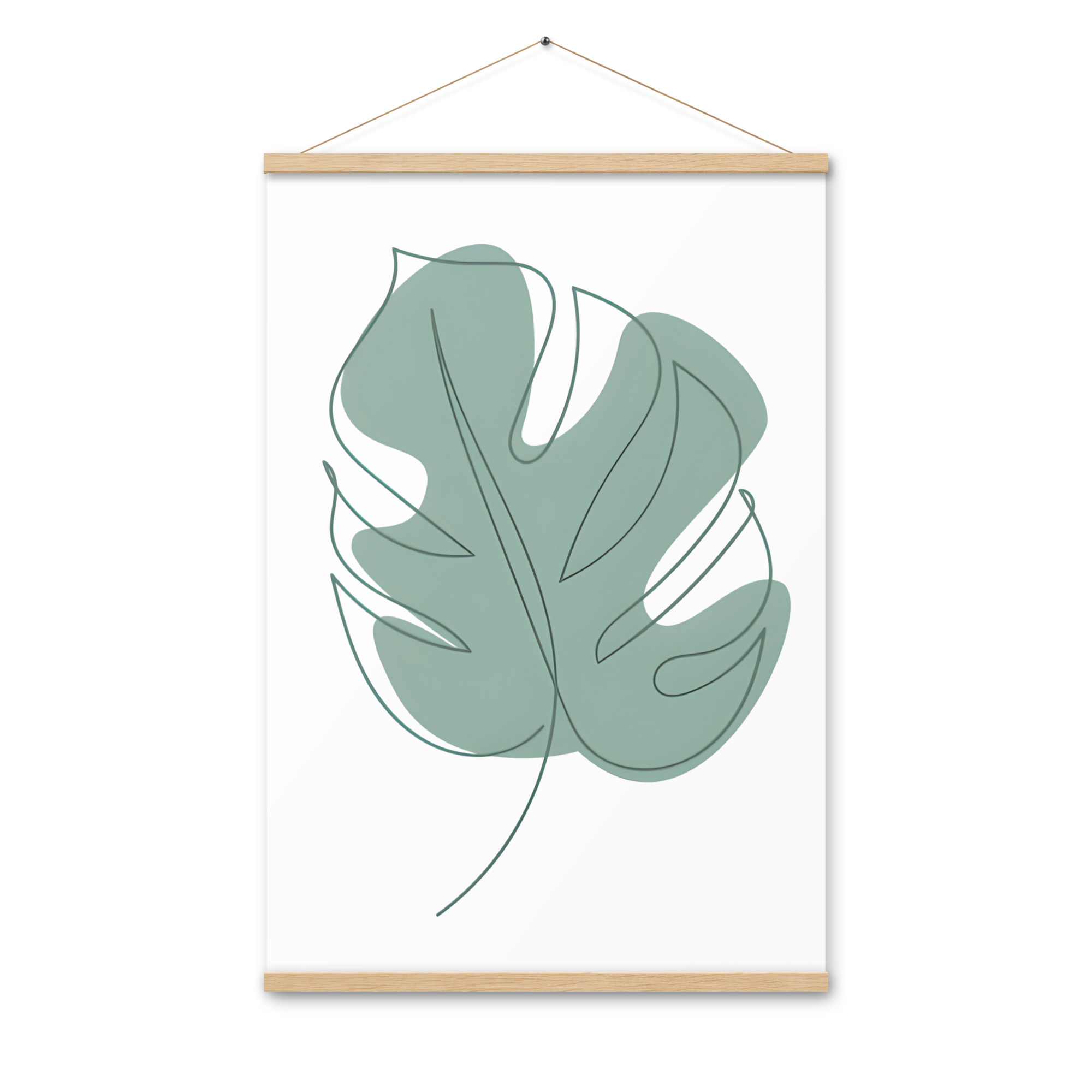 Banana Leaf Poster with Hangers   Home restaurant hotel bar sketchings wall hanging decoration Japanese sourced paper sketches prints with wooden oak frame hangers with string and back magnets Floral nature illustrated posters in light tan with green sketch