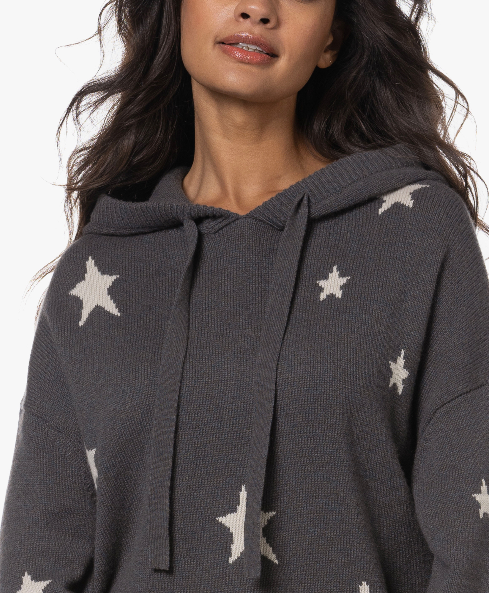 Cashmere Print Hooded Sweater gray  miteigi Women’s Niche  Star Jacquard 100%-Cashmere alpaca woolen Loose Hoodies Sweaters for woman in dark grey Fall Autumn Winter Spring womens fashion season 