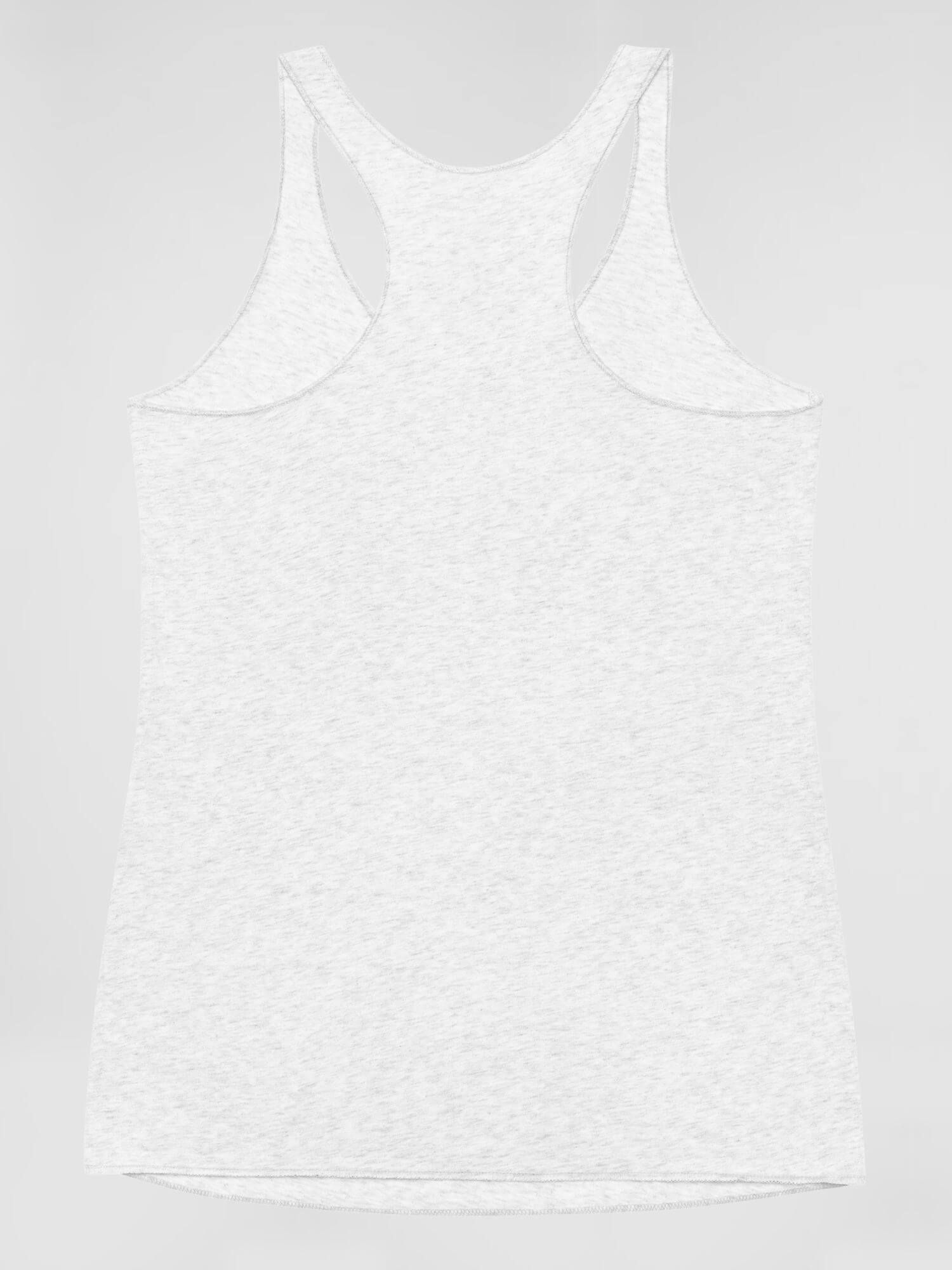 Graphic Racerback Tank Top     Genderful Unisex Anywear Hello July USA low v-neck Men’s Women’s sleeveless scoopneck tops T-shirts for tall plus size man woman in white with multicolor pattern MiteigiYūki fitness gym running sports mens womens low neck tees tops American months of the year in white with blue and red design United States Of America  sportswear