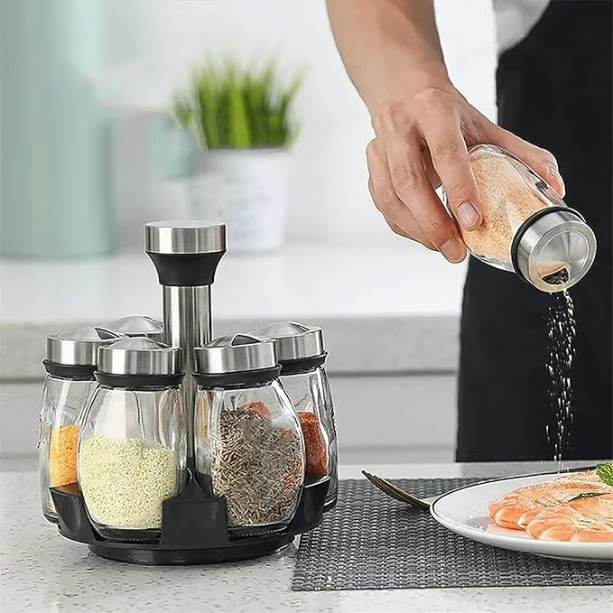 Condiment Set    1set Kitchen glass seasoning pans, spice jars, condiments and spice dispensers dining tabletop and bar Serveware transparent with silver black accent