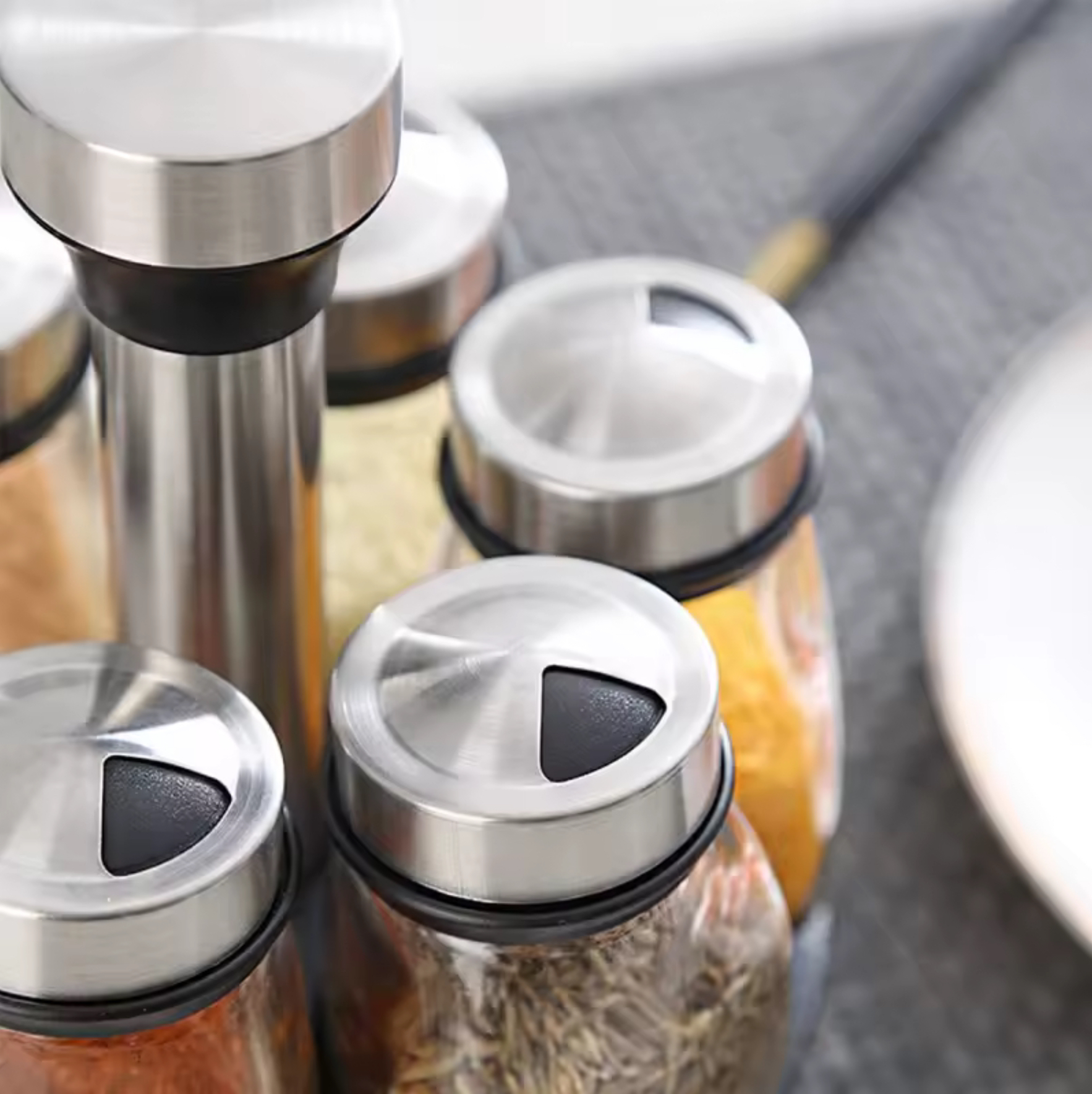 Condiment Set    1set Kitchen glass seasoning pans, spice jars, condiments and spice dispensers dining tabletop and bar Serveware transparent with silver black accent