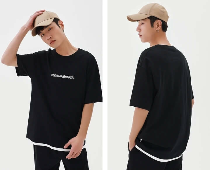 Letter Print Crewneck T-Shirt black   Men's Short Sleeves TShirt Summer Pure Cotton round o-neck Casual NEIGHBORHOOD Tees mens crew neck Tops petite-, tall-, plus-, size T-Shirts for man Metersbonwe