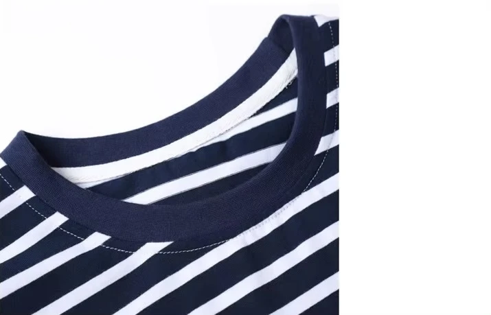 Women’s woman womens petite-, tall-, plus-, size Light Luxury High-Quality Cotton Blend V-Neck with contrast color band Short-Sleeves striped T-Shirt Pullover Style tops Tees stripes T-shirts in navy blue with white