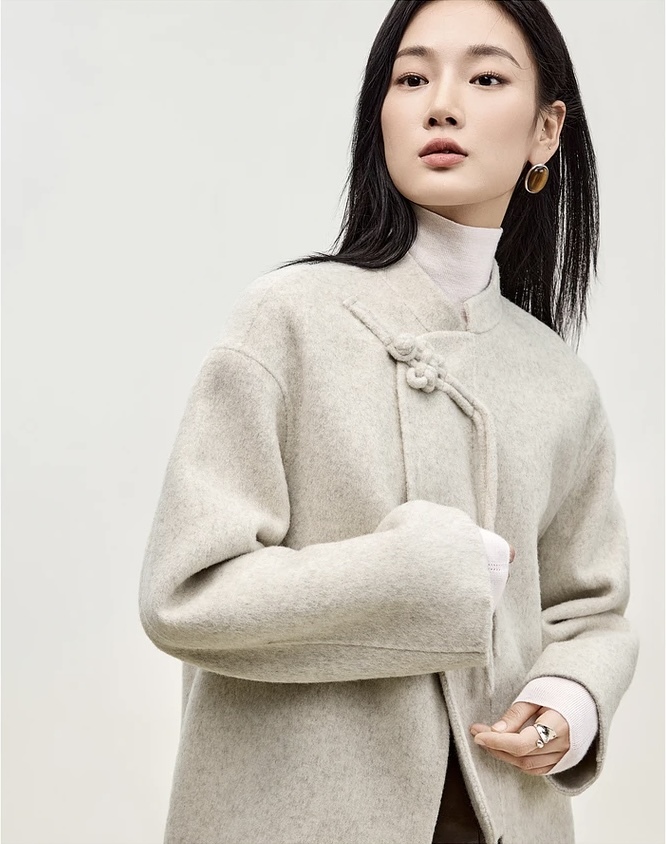 Woolen Coat milk tea    Women’s Japanese Chinese style Straight double sided coats outwear tassels button-up  Stand neck collar Irregular temperament overcoat womens wool Jackets outerwear