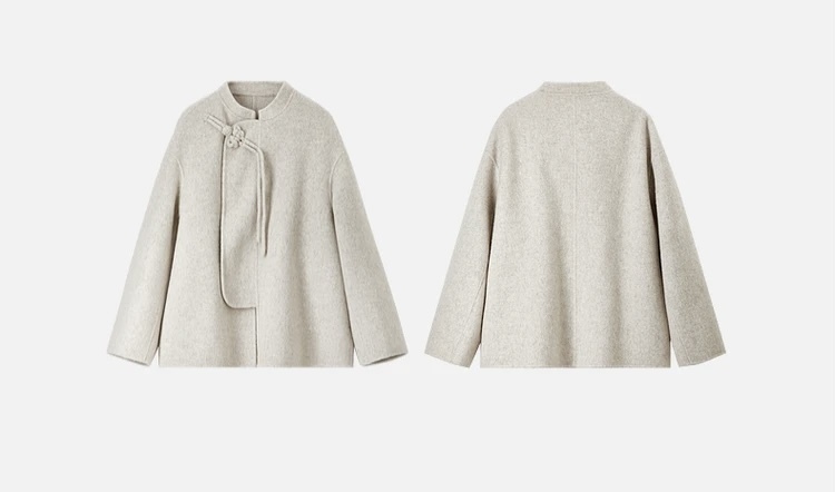 Woolen Coat milk tea    Women’s Japanese Chinese style Straight double sided coats outwear tassels button-up  Stand neck collar Irregular temperament overcoat womens wool Jackets outerwear