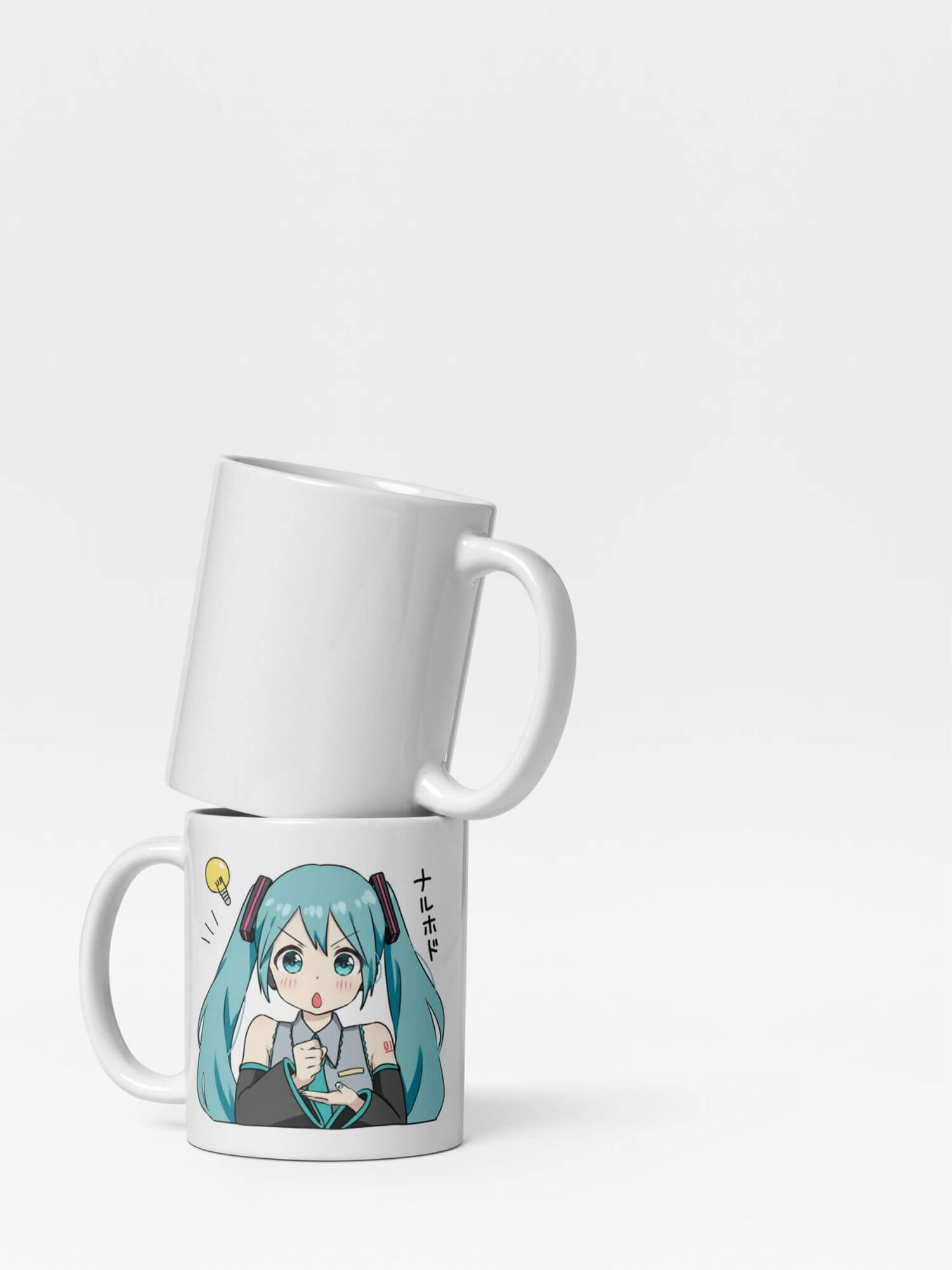 Hatsune Miku Bright Idea Mug      Cartoon female teens character glossy drinks cup coffee, tea, juice, milk drinking cups miteigi branded product item tumblers ceramics in white with blue green multicolor pattern Ceramic Anime Gifts girls teenagers y2k generation Japanese mugs