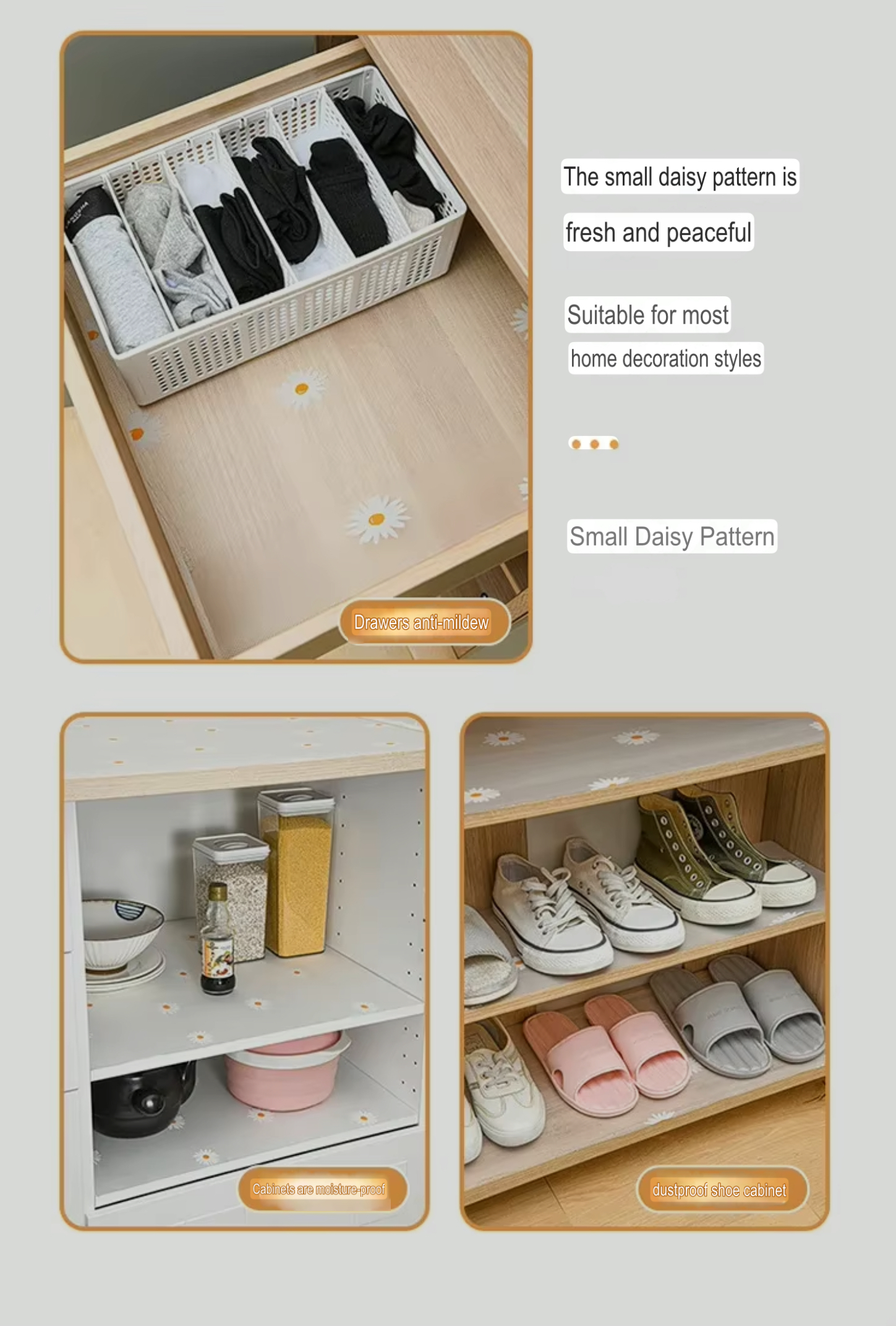 Daisy Drawer Mat      Japanese Paper Household accessories cabinets waterproof lining pads roll Kitchen drawers wardrobes mildew proof grease stickers underlay liners mats white with yellow daisies
