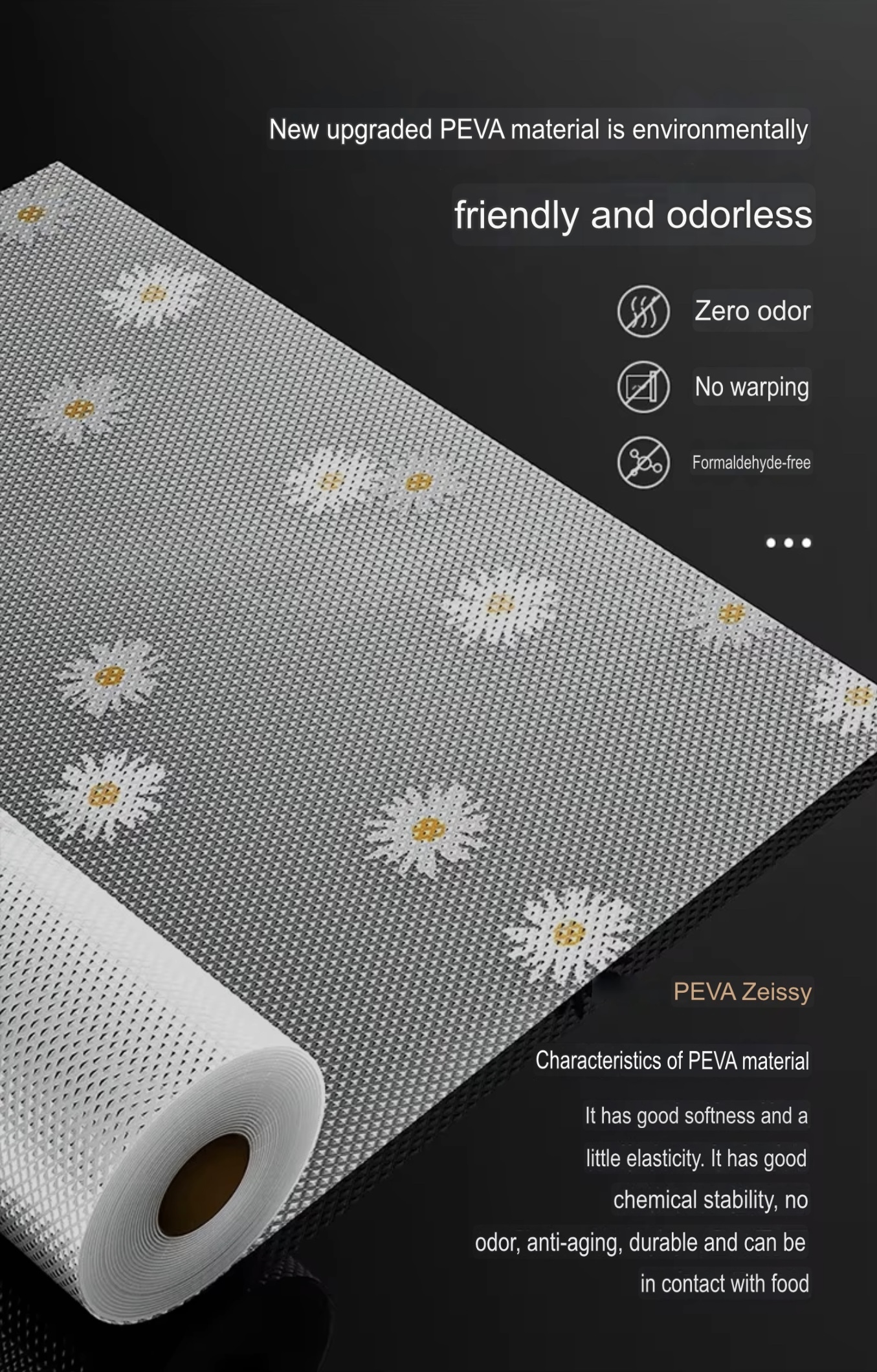 Daisy Drawer Mat      Japanese Paper Household accessories cabinets waterproof lining pads roll Kitchen drawers wardrobes mildew proof grease stickers underlay liners mats white with yellow daisies