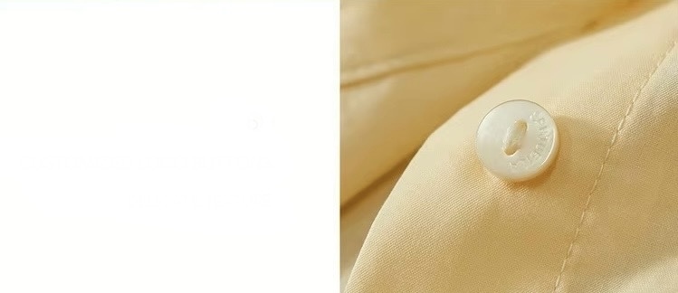Classic Big Shirt    Women’s solid turn-down collar asymmetrical long sleeves with dropped shoulders and banded button cuffs button-up 100% cotton patch pocket at chest bottoming hem Shirts & Blouses in light yellow womens fashion Spring Office Lady wfh workwear Tops #143C58007X