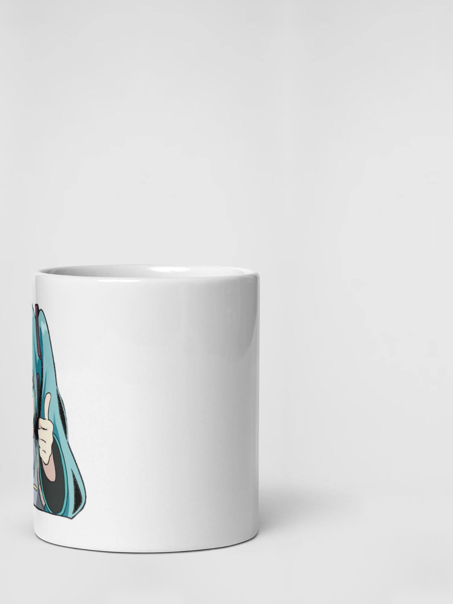 Hatsune Miku Thumbs Up Mug      Cartoon female teens character glossy drinks cup coffee, tea, juice, milk drinking cups miteigi branded product item tumblers ceramics in white with blue green multicolor pattern Ceramic Anime Gifts girls teenagers y2k generation Japanese mugs