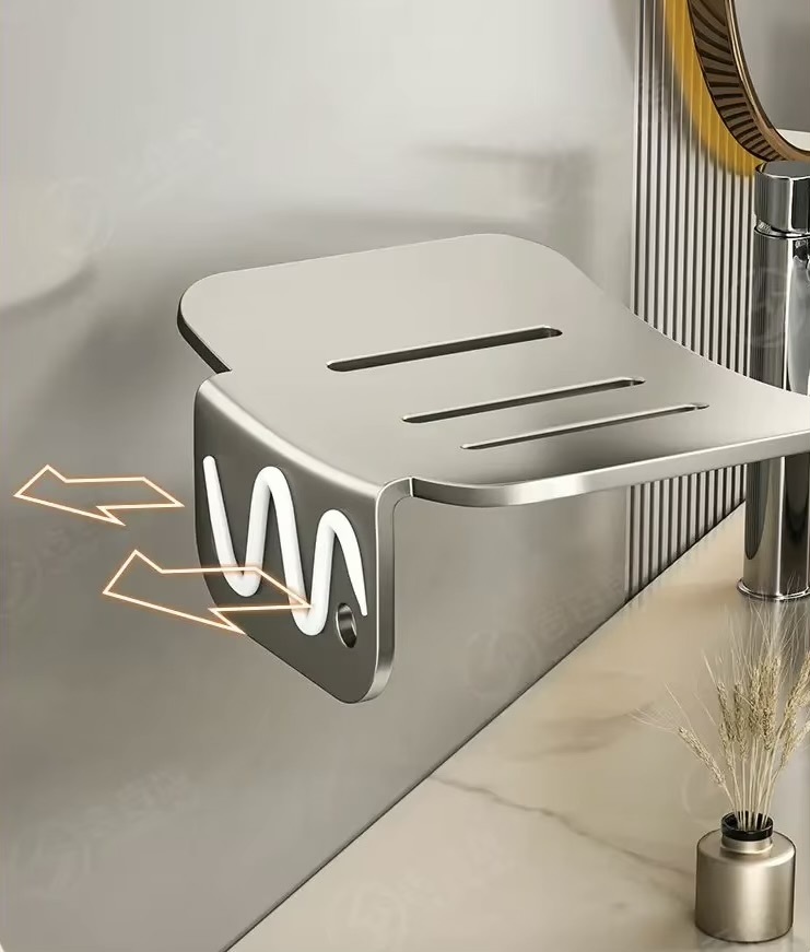 Soap Shelf       Solid color box Wall hanging perforation-free toilet bathroom multi-functional household Nordic style accessories drain soap bar boxes shelves home decor accessory in brushed silver Norway Scandinavia Scandinavian Norwegian Nordic style fashion soap-bar racks 
