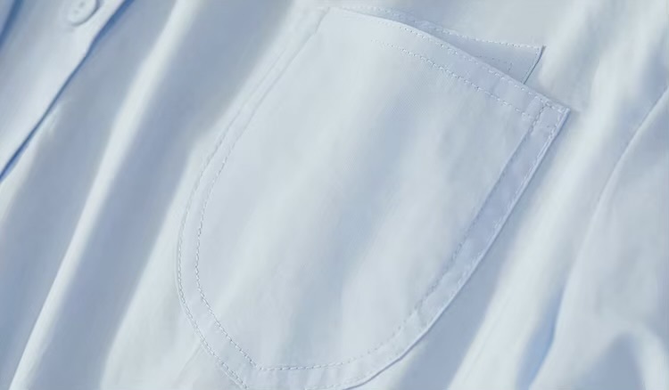 Classic Big Shirt    Women’s solid turn-down collar asymmetrical long sleeves with dropped shoulders and banded button cuffs button-up 100% cotton patch pocket at chest bottoming hem Shirts & Blouses in light blue womens fashion Spring Office Lady wfh workwear Tops #143C58007X