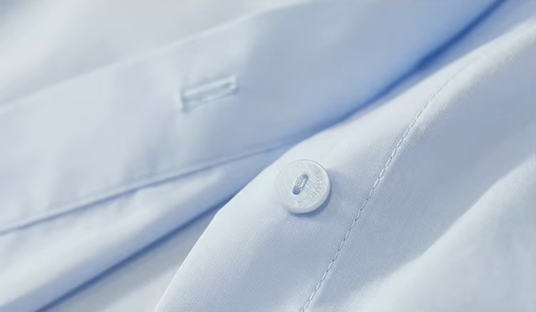 Classic Big Shirt    Women’s solid turn-down collar asymmetrical long sleeves with dropped shoulders and banded button cuffs button-up 100% cotton patch pocket at chest bottoming hem Shirts & Blouses in light blue womens fashion Spring Office Lady wfh workwear Tops #143C58007X