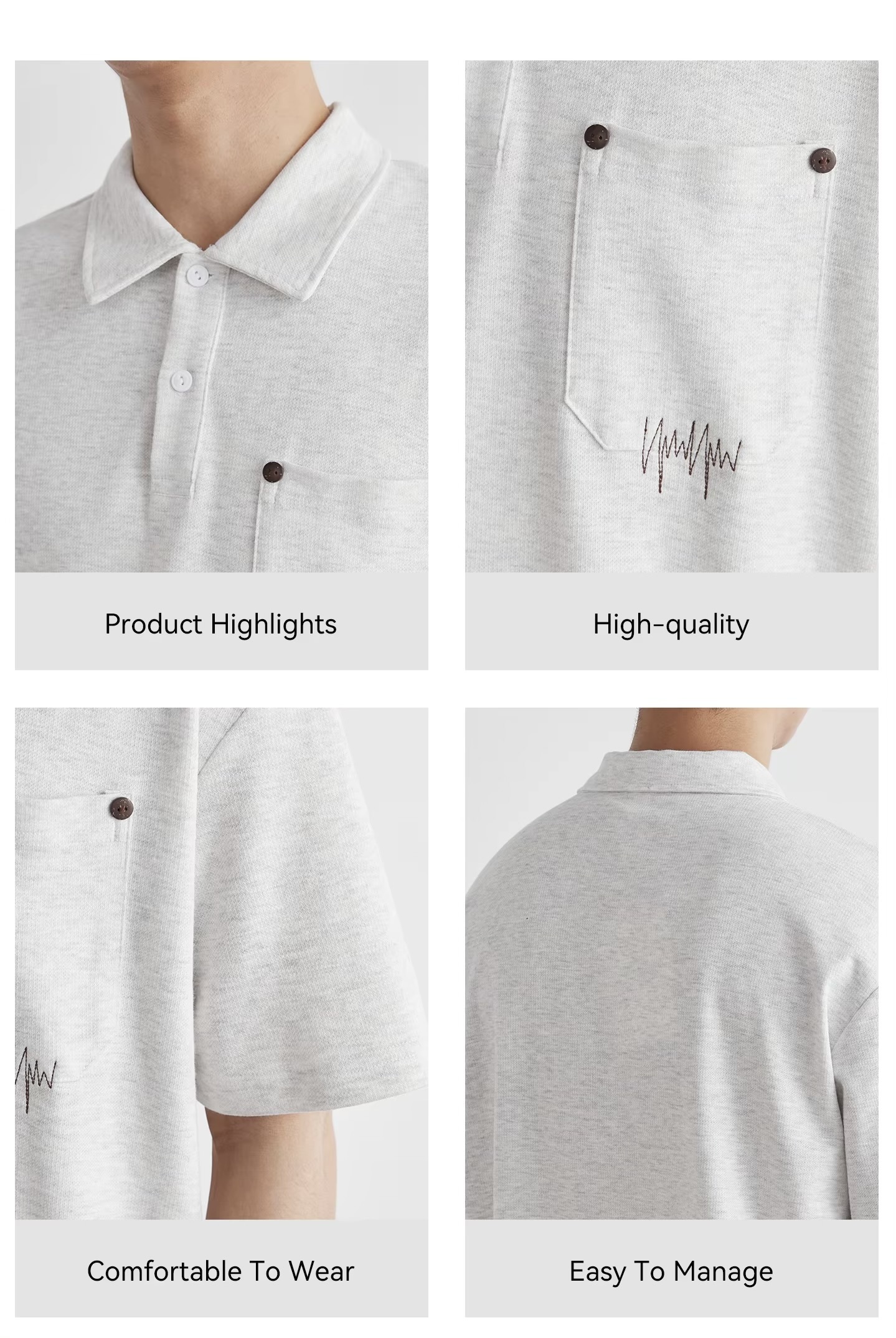 Men’s man mens petite-, tall-, plus-, size Pocket Button Decor graphic heart pulse Summer Turn-down collar Short half sleeves with Drop Shoulder Commute Versatile Knit Single chest Pocket Daily Commute Polo Shirt Tee Top T-Shirts in light Gray grey