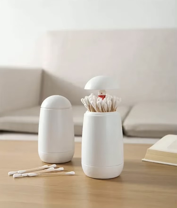 Japanese Swab Holder   Press type automatic lifting toothpick bud box containers Personality Creative Dust-proof cotton swabs buds holders dispensers organizers Storage Box in white The Snowman character Christmas home decoration